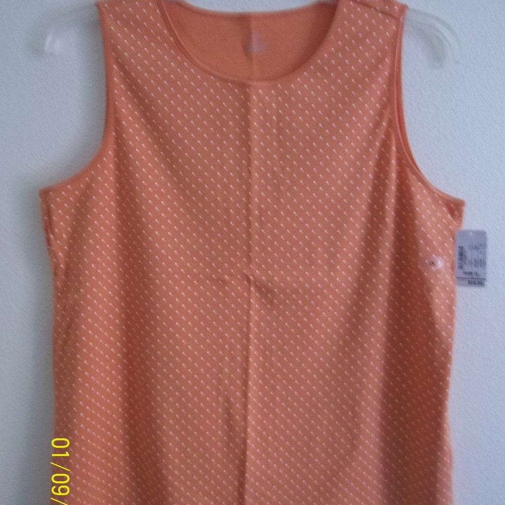 cj banks Size 1X Sleeveless Scoop Neck Tank Orange w/White Polka Dots, NWT